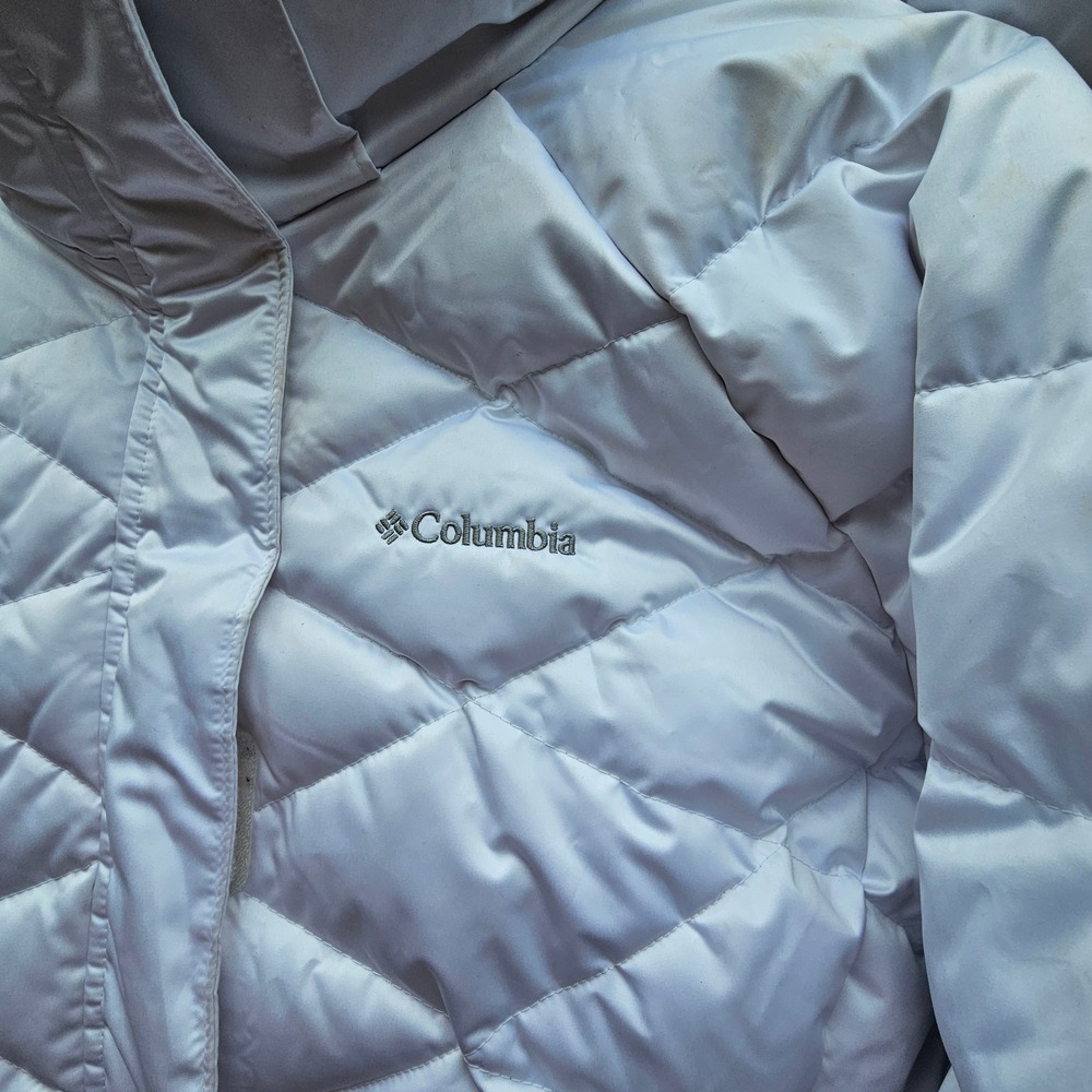 Columbia Lay D Down Jacket Plus Size 2X White Omni-Heat Puffer Ski Coat Faux Fur